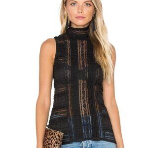 Cinq a Sept Sleeveless Antonia Sheer Turtleneck Top Black LARGE Ruffles Stretch